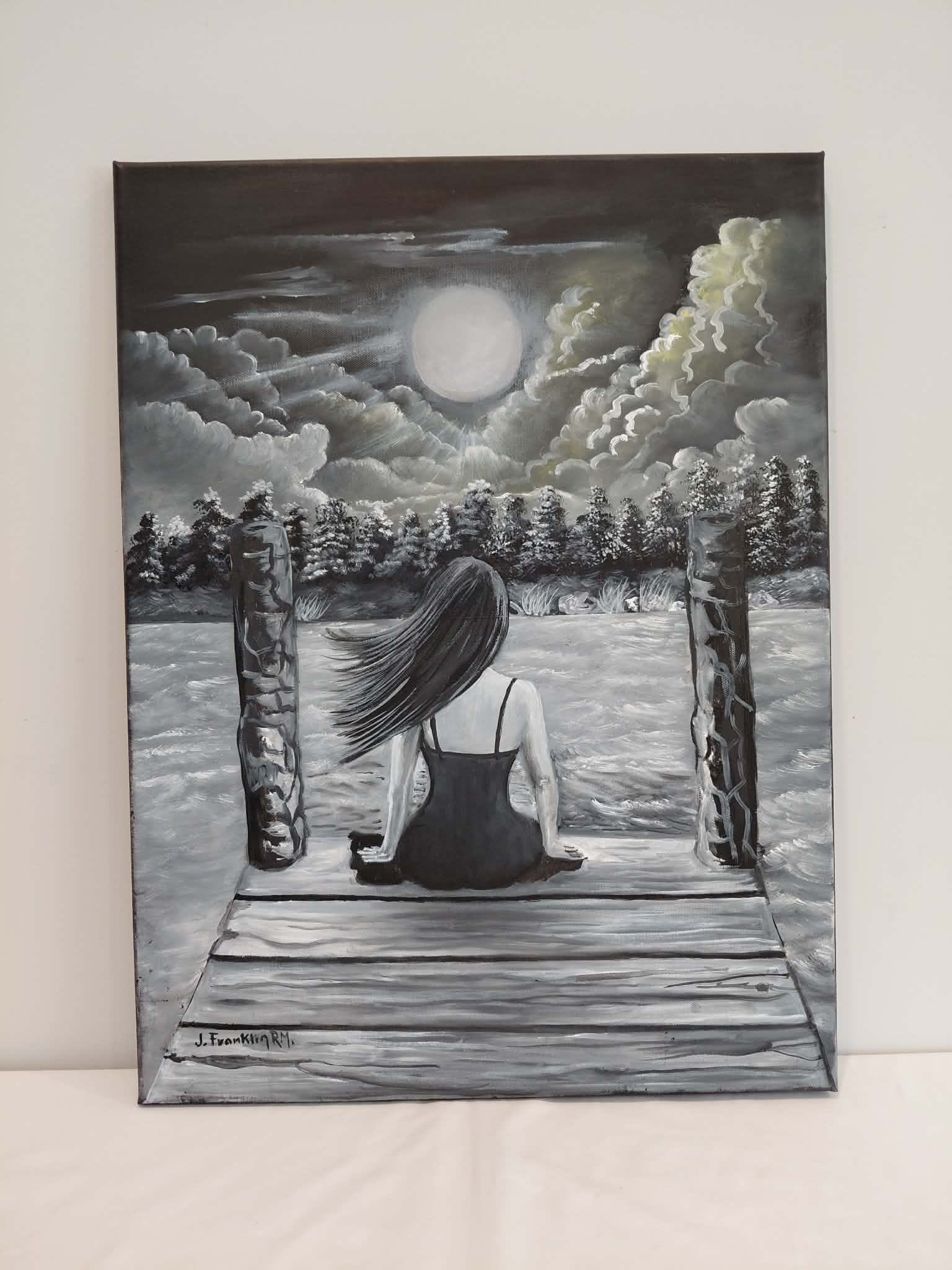 Moonlight dock — atmospheric monochrome