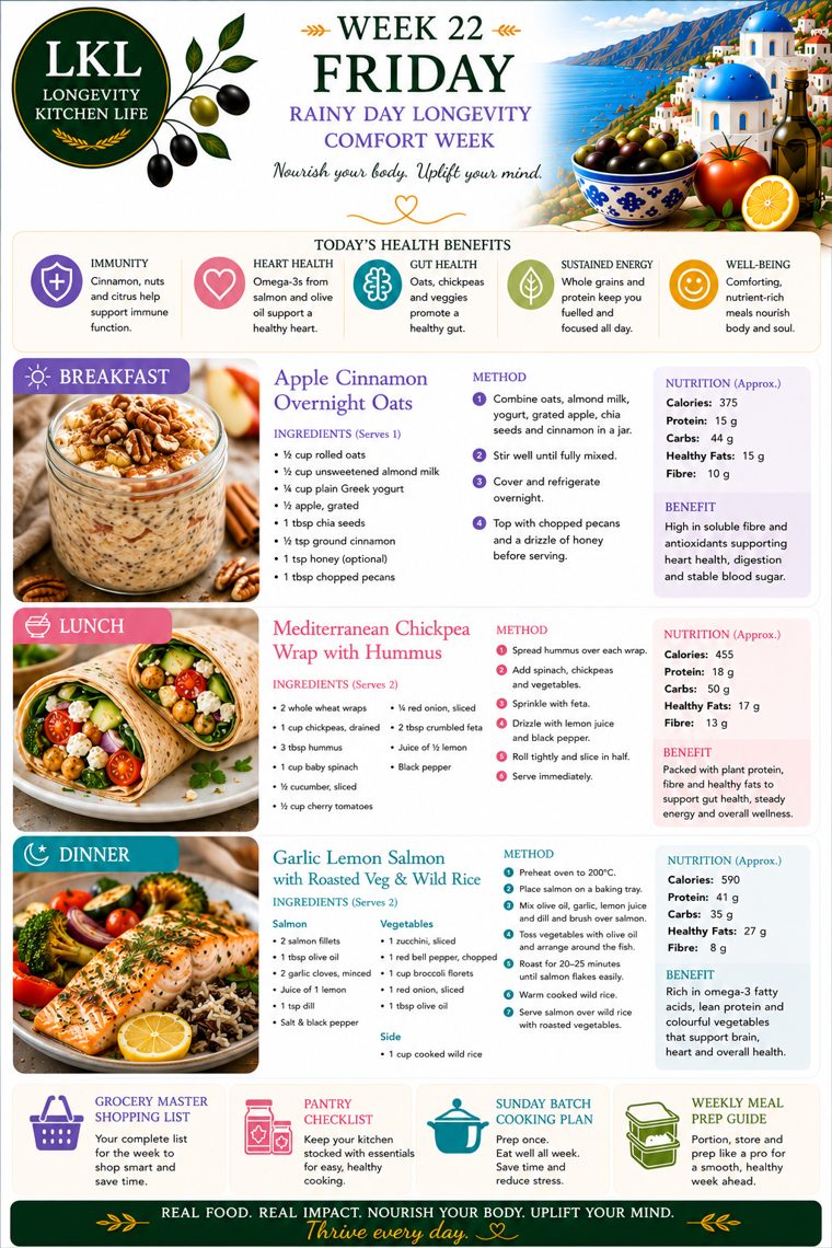 Daily recipe card — Rainy Day Longevity Comfort Week