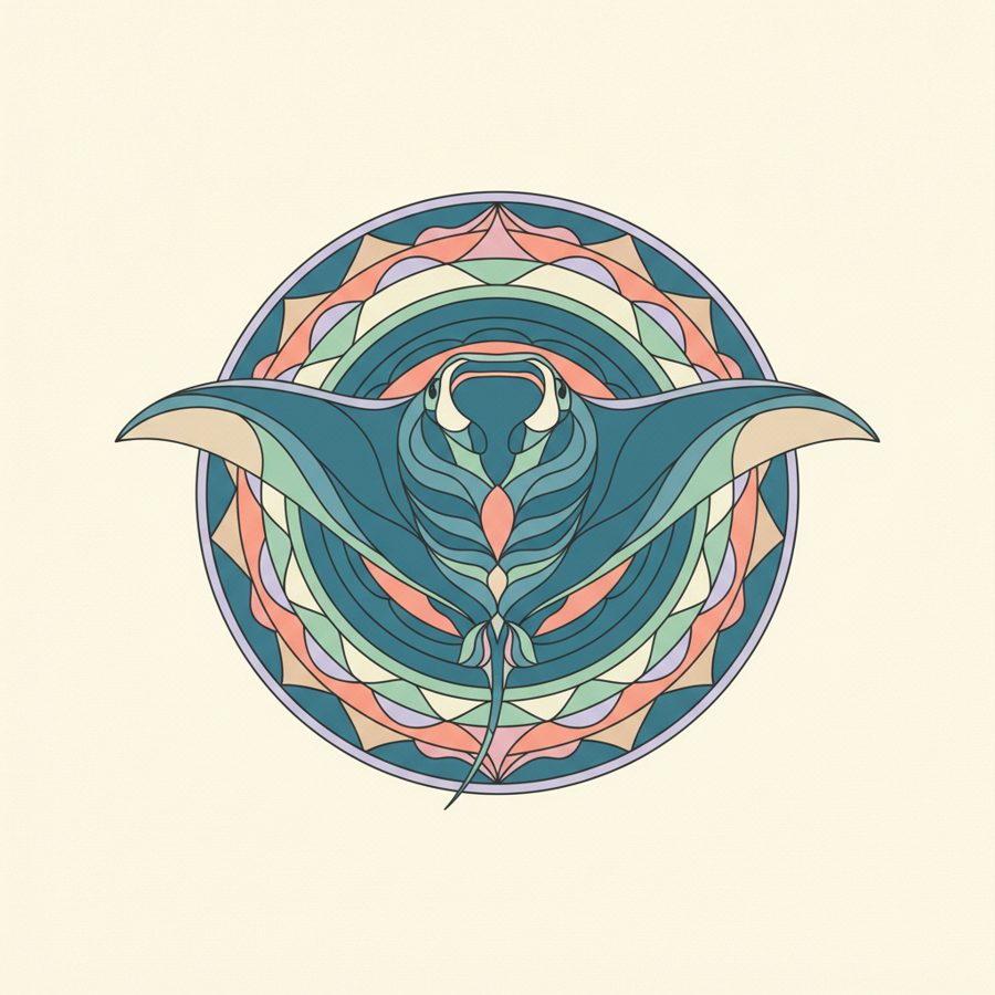 Stained Glass Ocean manta ray print