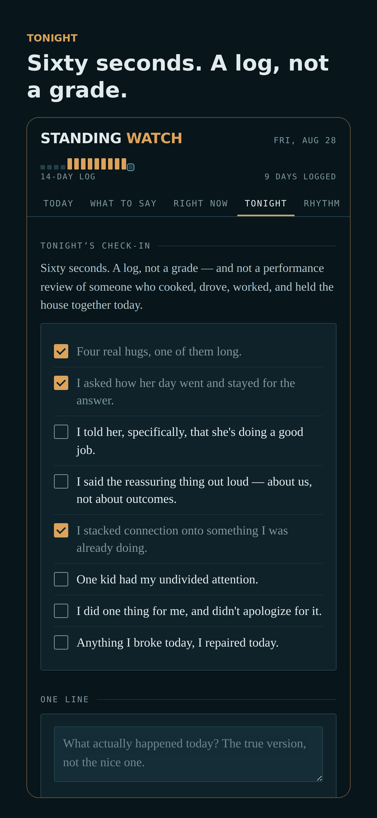 The sixty-second nightly check-in